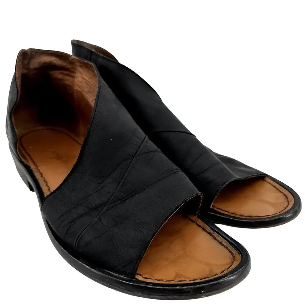 Free People Mont Blac Sandals Flats Open Toe Side Cut Outs Leather Black 39 8.5